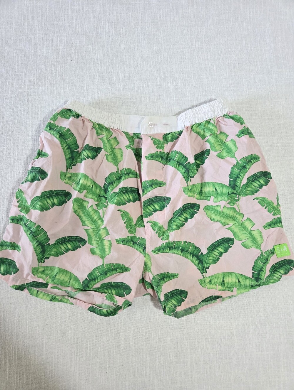 Sant And Abel Pink Tropical Leaf Women's Shorts Large 100% Cotton